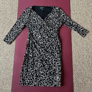 Ralph Lauren Womens Dress Size 12 Black Jersey Mock Wrap Work Cocktail Classic